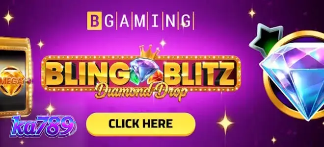 Tampilan visual slot Bling Blitz Diamond Drop dengan latar belakang gelap dan simbol berlian yang berkilau.